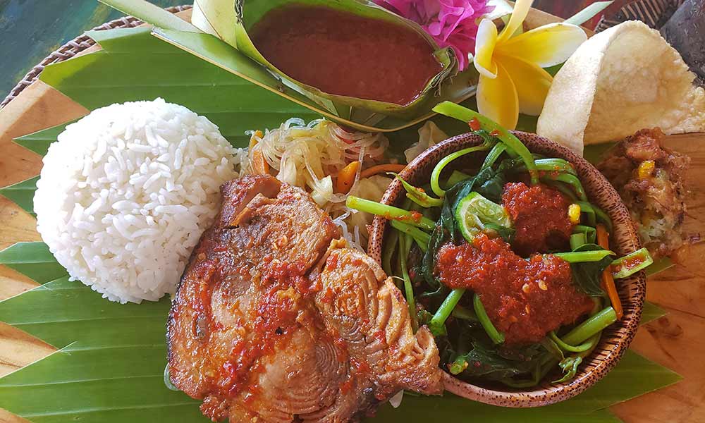Fresh seafood meal in Bali, Indonesia