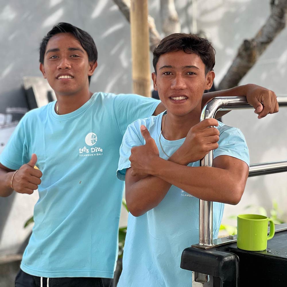 Two local Balinese team members of Let's Dive Tulamben