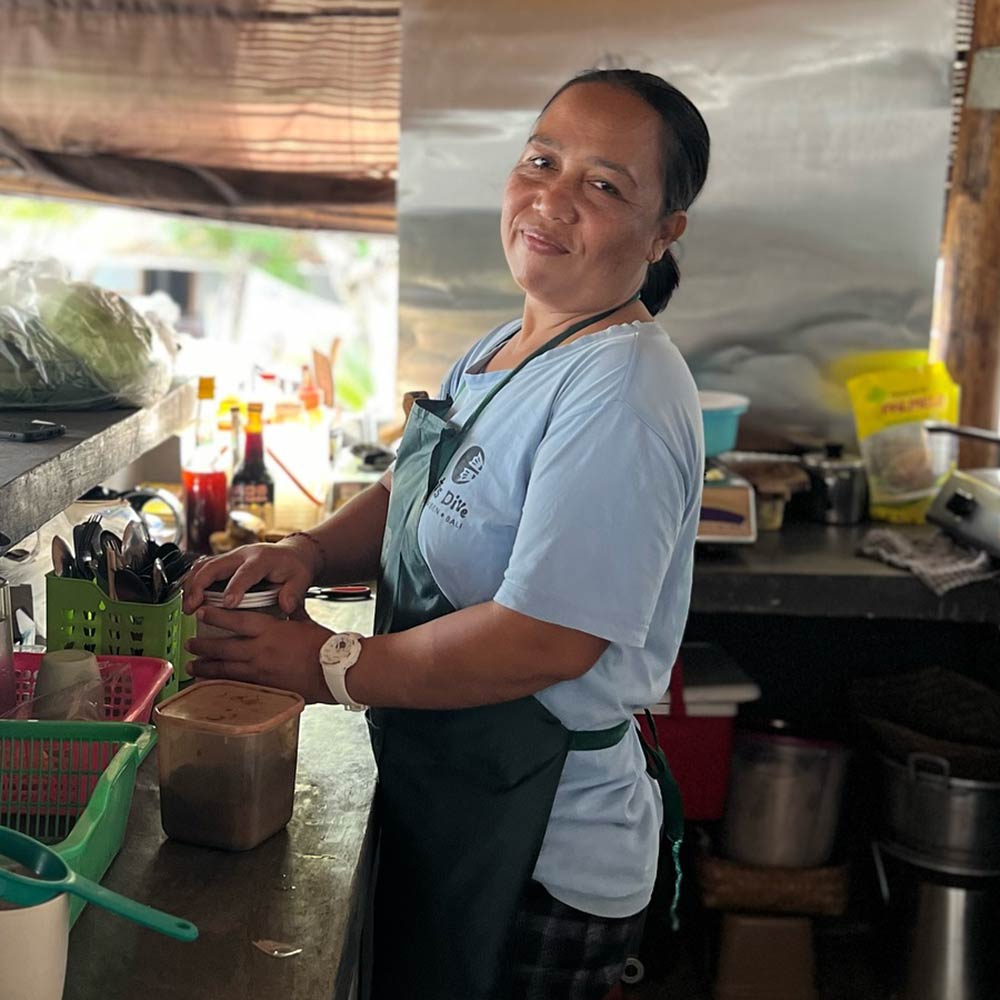 A local Balinese woman who is a cook at Let's Dive Tulamben