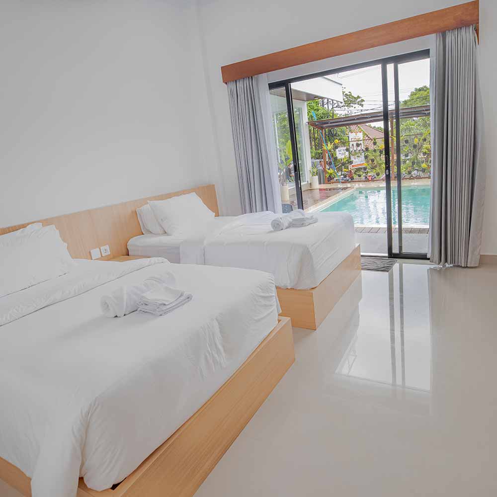 Twin hotel room at Habitat Dive Resort in Tulamben, Bali